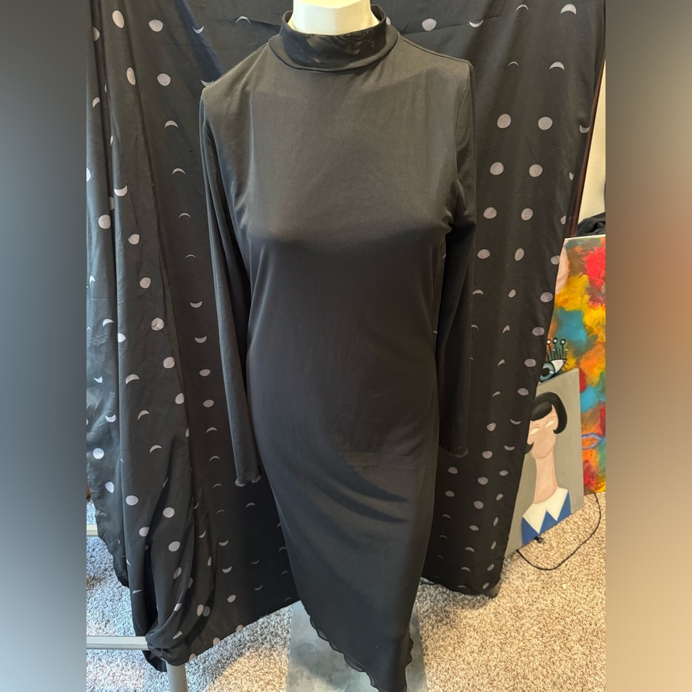 Mesh mock turtleneck dress.